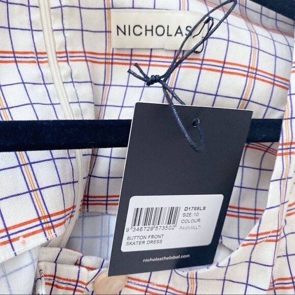 Nicholas Linen blend Button Front Check Mini Dress - Picture 6 of 12